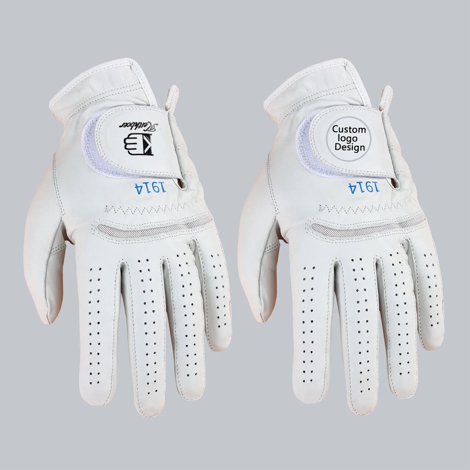 Trendy Cabretta Leather Golf Glove White Soft Genuine Breathable Lightweight Quick Drying Non-Slip Adjustable Wrist Strap for