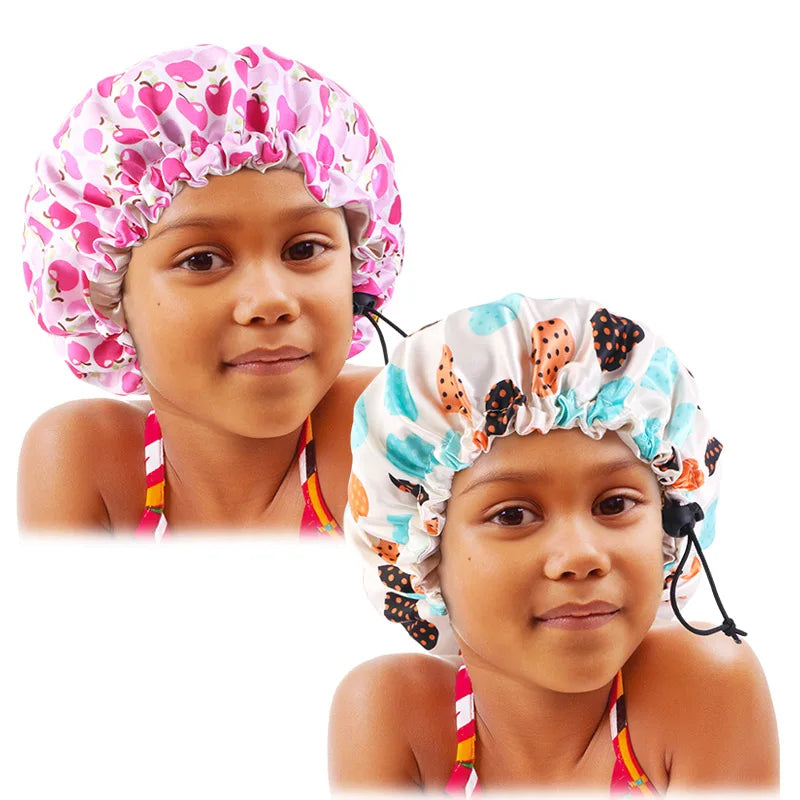 Hot Sale Child Bonnets Two Pieces/Set African Style Hats With Adjustable Buckle Satin Hair Bonnets