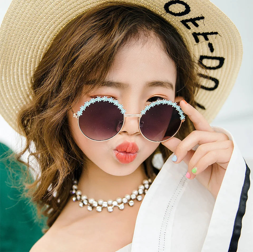 Lucky BL112 New Children Fashion Flower Sunglasses Retro Round Kids Metal Frame Sunglasses Shades