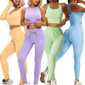 Custom Logo Fitness Clothing Leggings Gym Active Wear Workout Women Spot Striped Ribbed Seamless Yoga Set