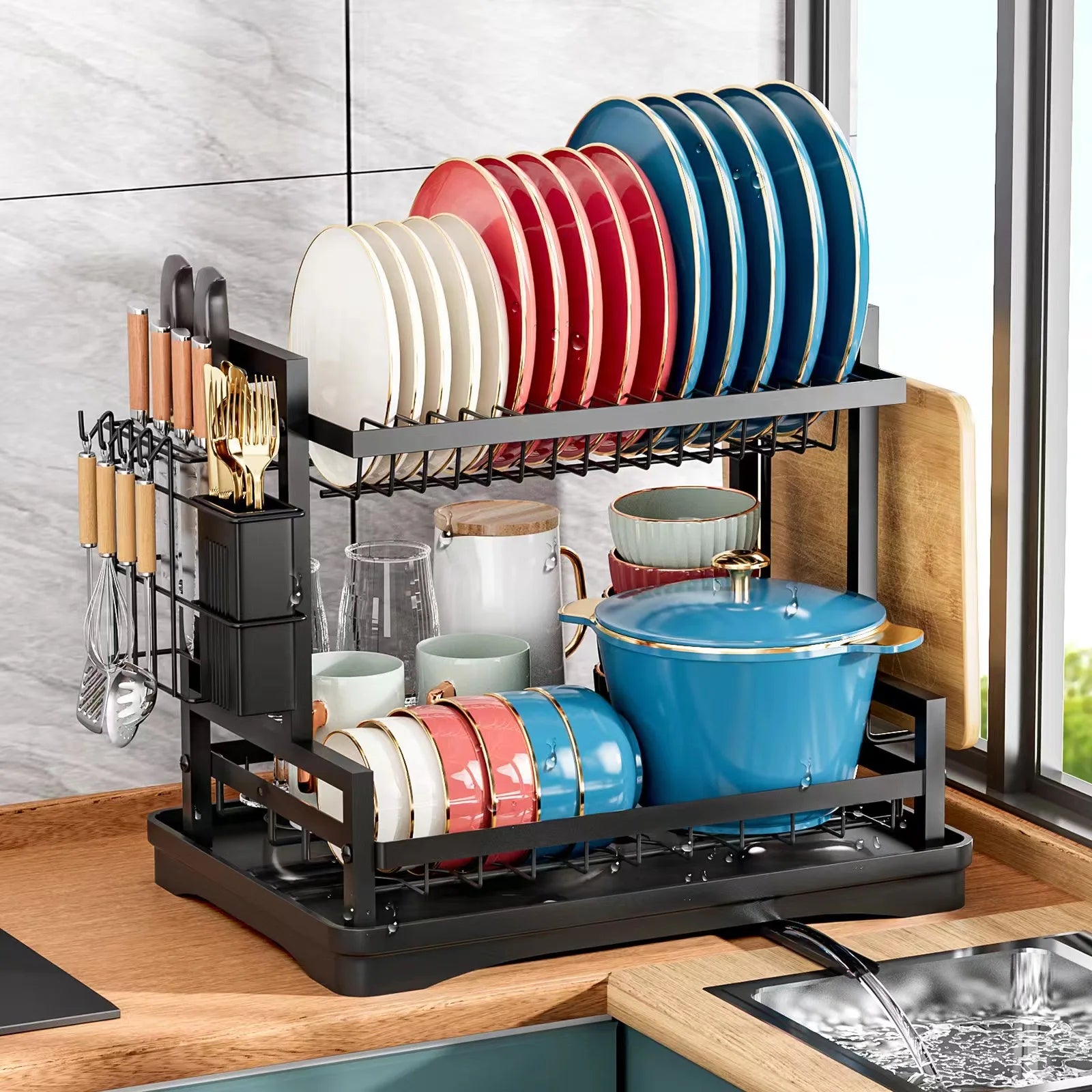 Kitchen Utensils Dish Rack Double-layer Multi-function Dish Rack With Drainage Board Factory Direct Price Is Favorable