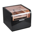 Luxury Black Glass Top Cigar Box Handmade 3 Layer Spanish Cedar Wood Desktop Storage Display Container Box with Humidifier