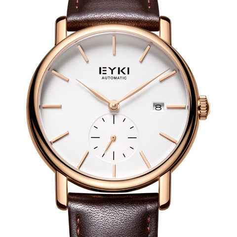 Simple Mechanical Men Watch Automatic Sub Dial Black Ultra-Thin Analog Genuine Leather Band Wristwatch Horloge Man Men