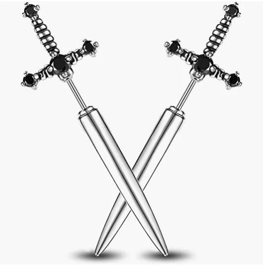 New Arrival Punk Earrings Jewelry Vintage Crystal Diamond Stainless Steel Dagger Earrings Gothic Sword Earrings for Women Girls