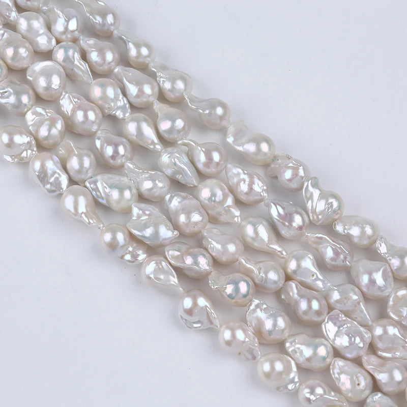 AA 12-14mm Natural White Baroque Shape FreshWater Pearl Strand