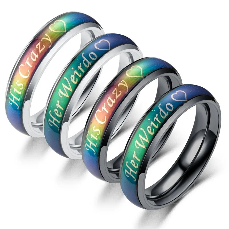 Accept Custom logo Mood Emotion Temperature Color Changing Ring 6mm Wide Couple Wedding Ring Fashion Jewelry Rings