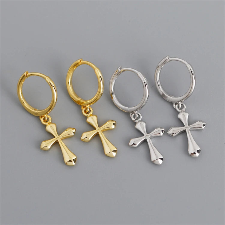 New Simple Cross Hoop Earrings 18k Gold 925 Sterling Silver Fashion Huggie Hoop Earrings for Women