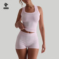 Custom Embroidery Logo High Stretch Square Neckline Sleeveless Rib Knit Vest Racer Back Gym Fitness Ribbed Tank Top for Women