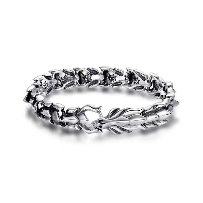 Men's Stainless Steel Dragon Bone Chain Bracelet Silver Tone Hip Hop High-End Wrist Jewelry Gift for Men