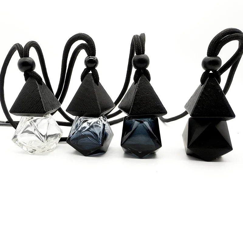 Matte Black 8ml Triangular Wooden Cap Empty Glass Bottle Crown Cap for Aromatherapy Essential Oils Car Perfume Pendant Diffuser