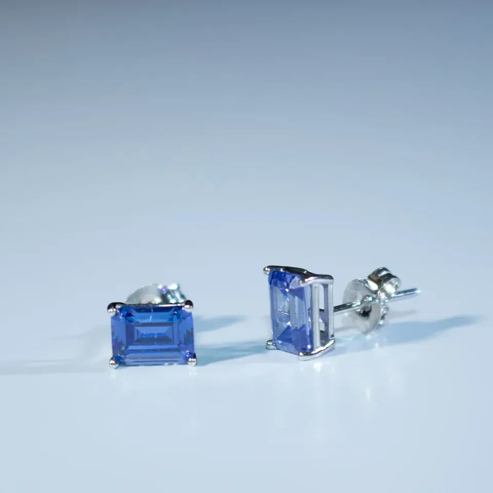925 Sterling Silver Stud Earrings with Tanzanite & Emerald Cut Gold Fashion Jewelry for Women for Birthday & Engagement Gift