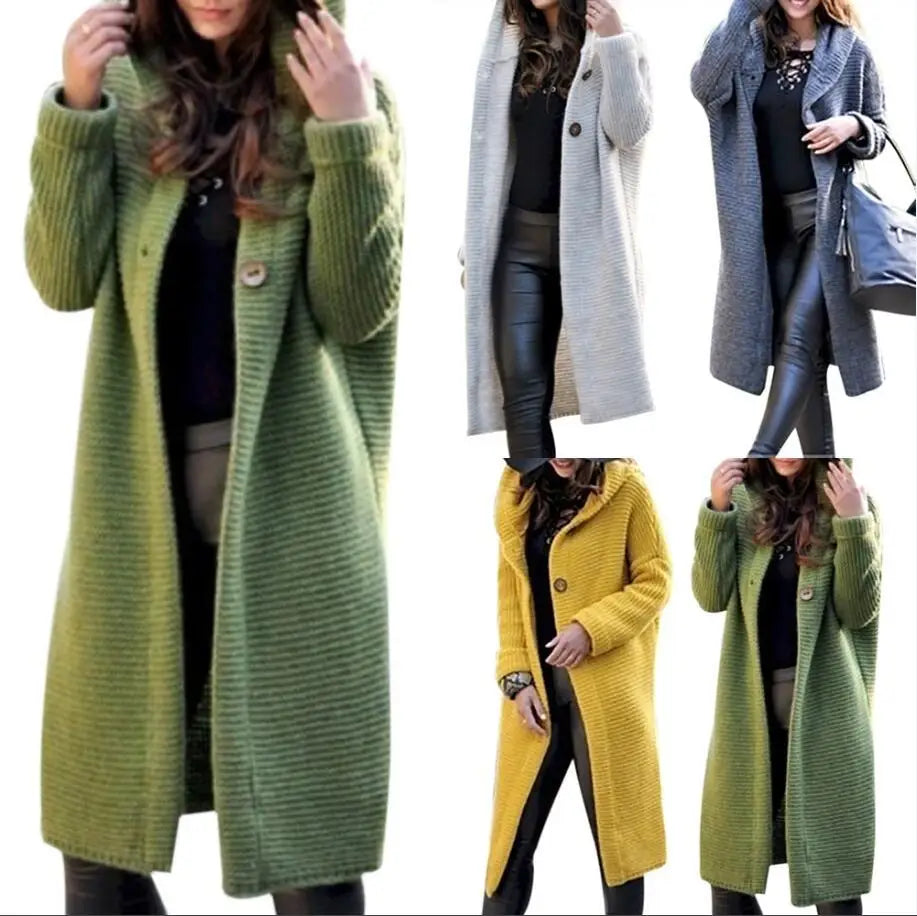 S-5XL Spring New Women's Mid Length Sweater Hooded Cardigan Women's Knit