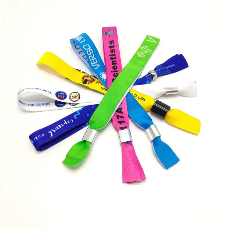 Factory Hot Sale Custom Slide Lock Ribbon Wrist Band One-time Use Polyester Festival Fabric Wristbands