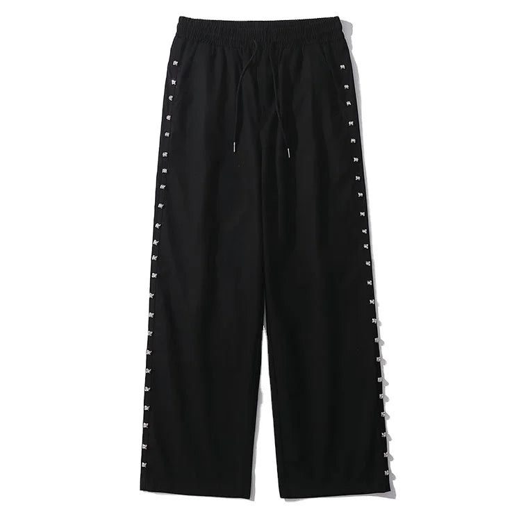 Wide Leg Men's Drawstring Casual Pants Solid Color Men's Pants