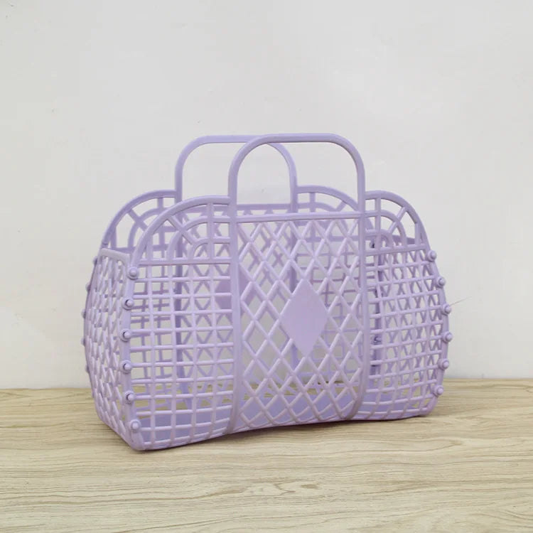Customized PE Plastic Hollowed-Out Storage Basket Foldable Collapsible Hand Basket for Shop Fruit Vegetable Storage