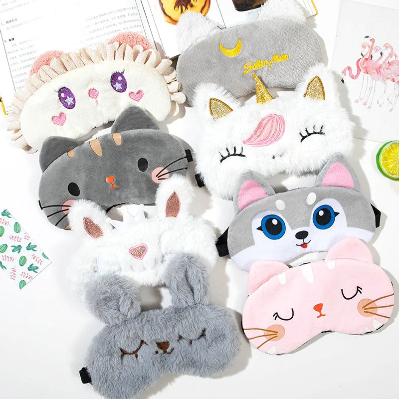 Novelty Soft Plush Furry Blindfold Kids Students Girls Cute Pink Rabbit Sleep Eye Mask for Daily Ware