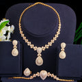 Dubai Gold Super Luxury Big Water Drop Cubic Zirconia African Jewelry Sets CZ Women Dangle Earrings Necklace for Wedding Bridal