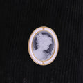 Fine Carved Agate Floral Greek Goodnees Cameo Pendant Brooch with Natural Shell  in 18K Gold Plated Over 925 Sterling Silver