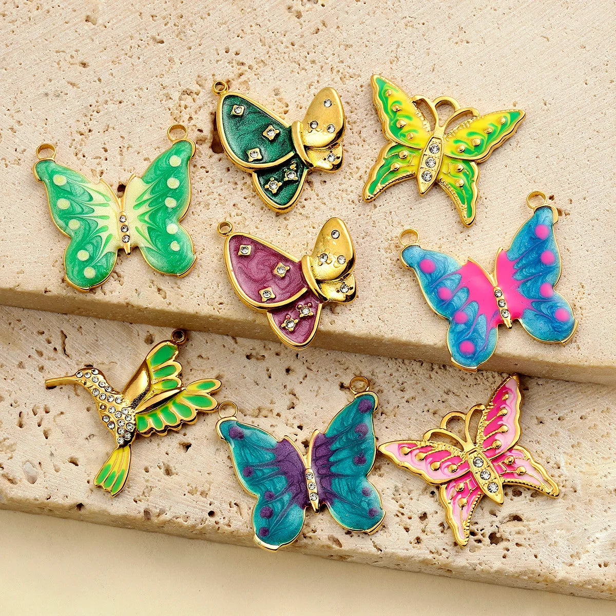 Beimai OEM Accessories Bee butterfly Oil Drop 18k Gold Plated Stainless Steel DIY Pendant Charms for Jewelry Making