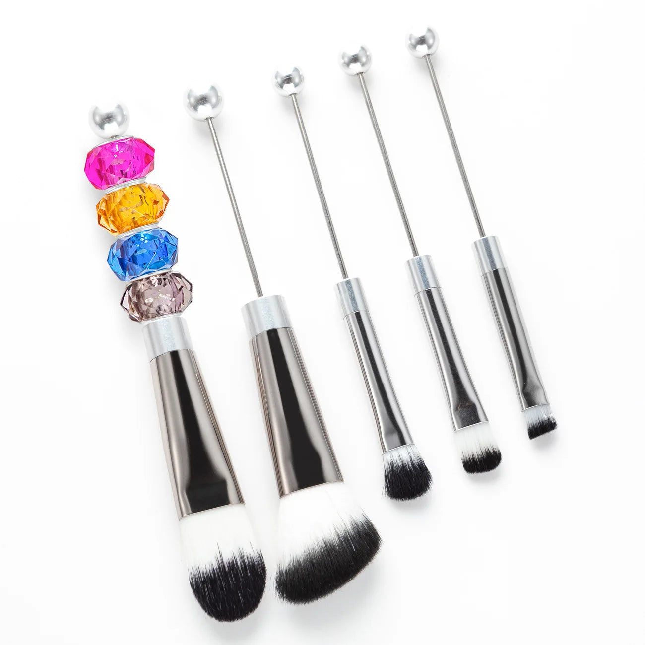 Personalized DIY Beaded Makeup Brush with Metal Handle 5piece Professional ABS Marble Makeup Brush Set