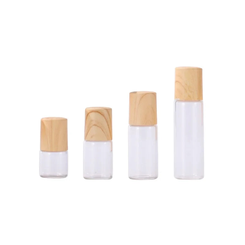 1ml Roller Bottle 3ml Wooden Cap 2ml 5ml Clear Cream Perfume Lip Oil  Portable Sub-Bottling Essential Oil Glass Roll on Bottle
