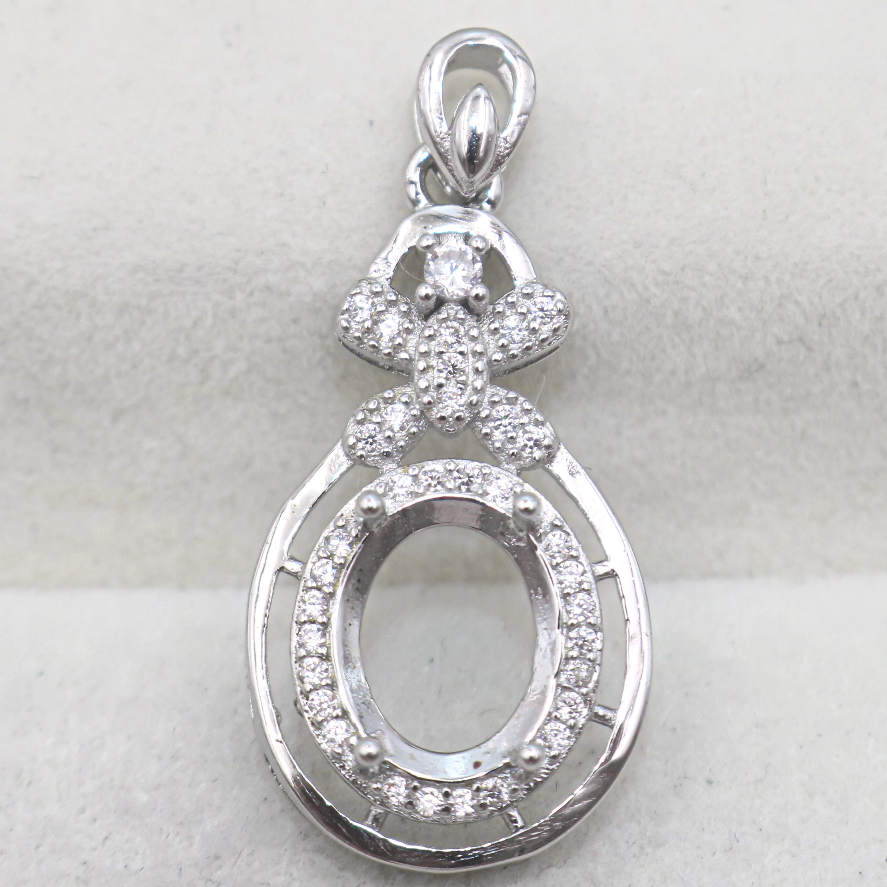 Sterling Silver 8*10mm Semi Mount Pendant Empty Frame Blank Support Setting S925 Base Holder Without Center Stone for DIY Inlay