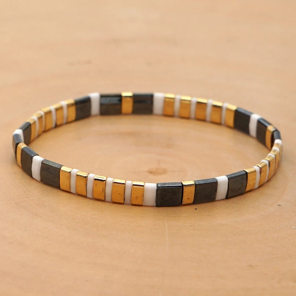 Go2boho Unisex Trendy Geometric Bohemian Bracelet Hand Woven Japanese Tila Bead Jewellery Stretchable for Anniversary Wholesale