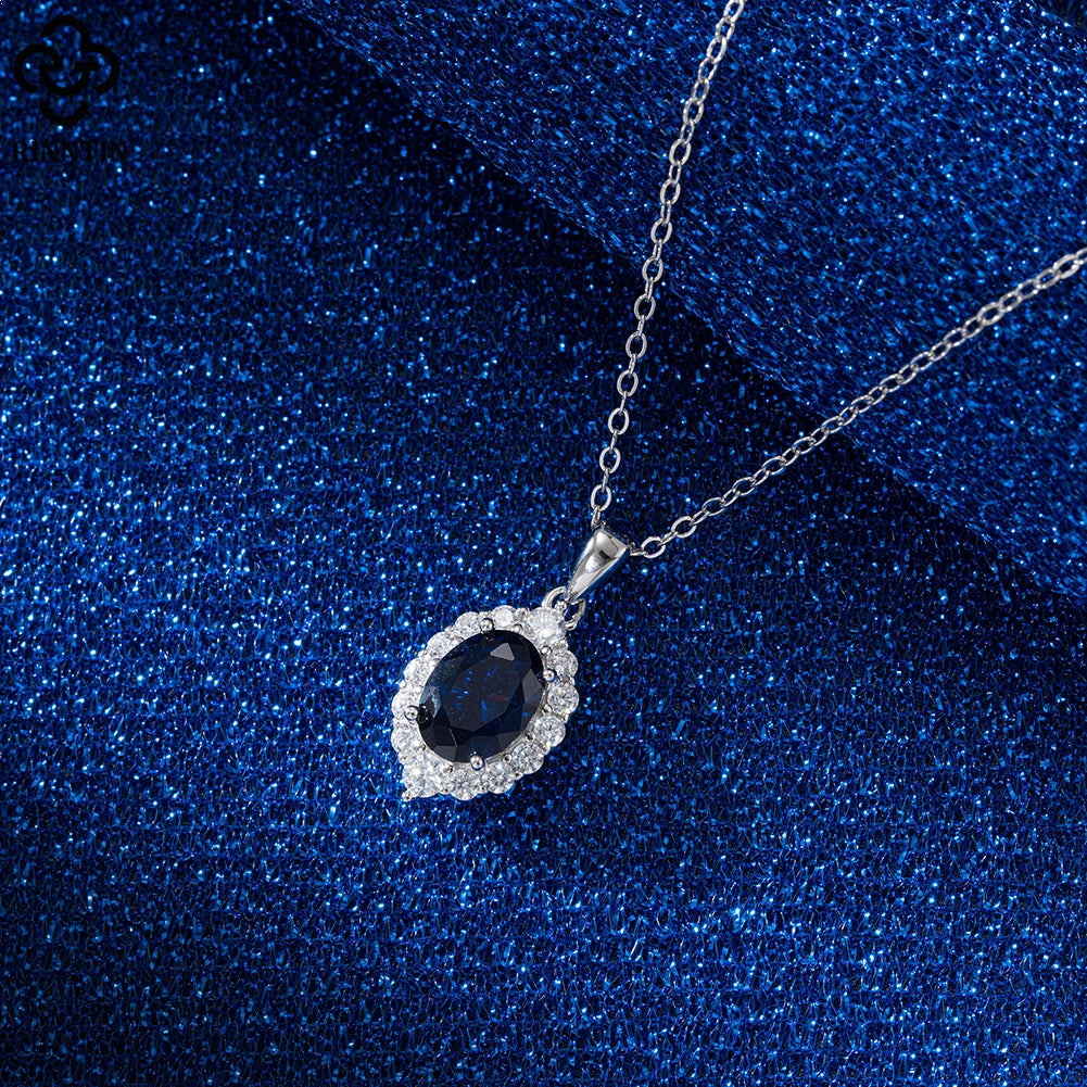 RINNTIN SLZN06 Vintage Jewelry Created Sapphire Cubic Zirconia Cz Blue Gemstone Diamond Necklace Pendant S925 Silver Necklace