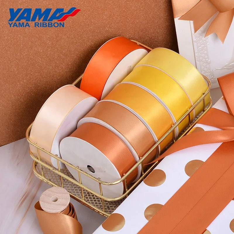 Wholesale 100% Polyester Satin Ribbon Light Yellow and Orange with Double Face Style Single/Double Sided