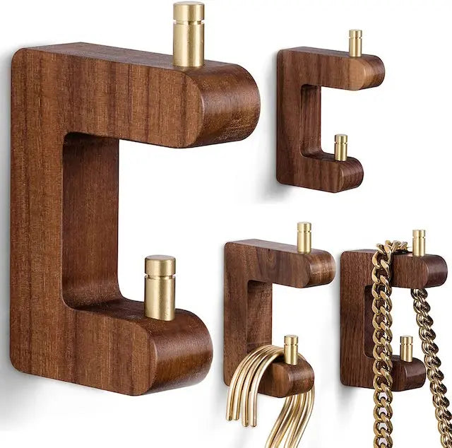 CUSTOM Bedroom Bathroom C-Shape Rack Wall Mounted for Hanging Keys Clothes Towels Wood Wall Hooks