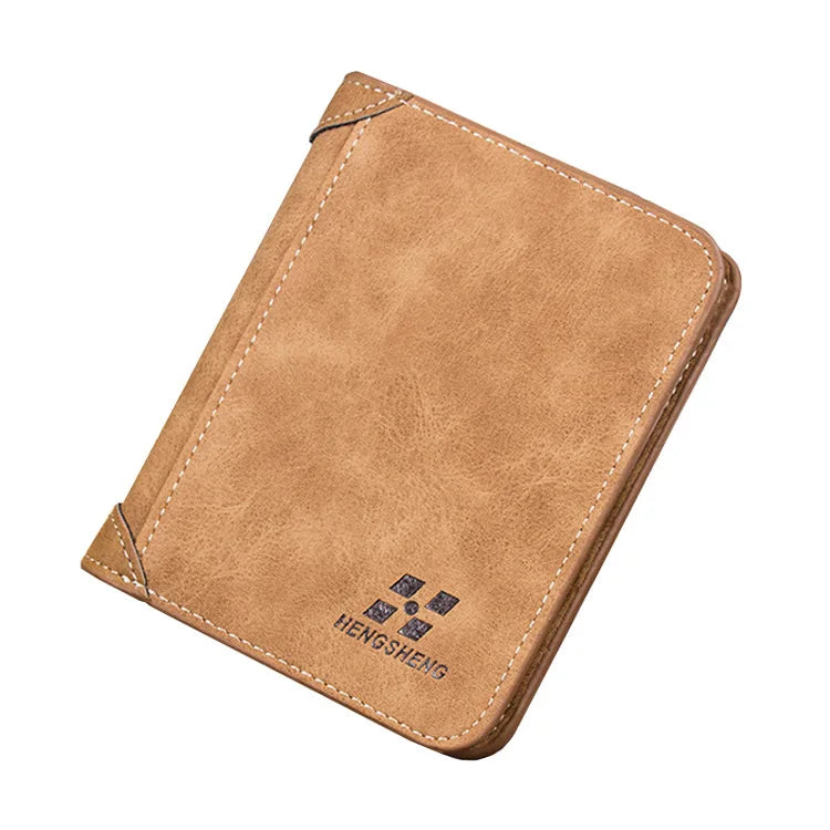 New Design Hengsheng  Men's Short Style Retro Card Pu Leather Slim Wallets SD Card Coin Purses for Man