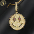 Iced Out Smile Face Pendant Round Shape Full Micro Paved CZ Diamond Jewelry Charm Necklace Gift for Men Women
