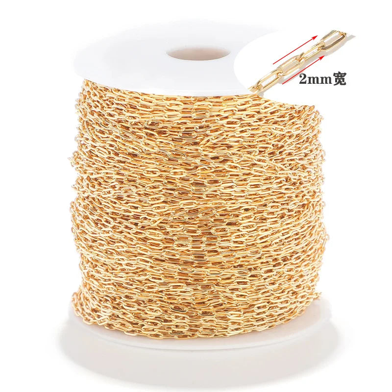 Women's Stainless Steel Round Flat Rectangle Chain Link Necklace 5Meters/Roll 2mm Wide for Gift