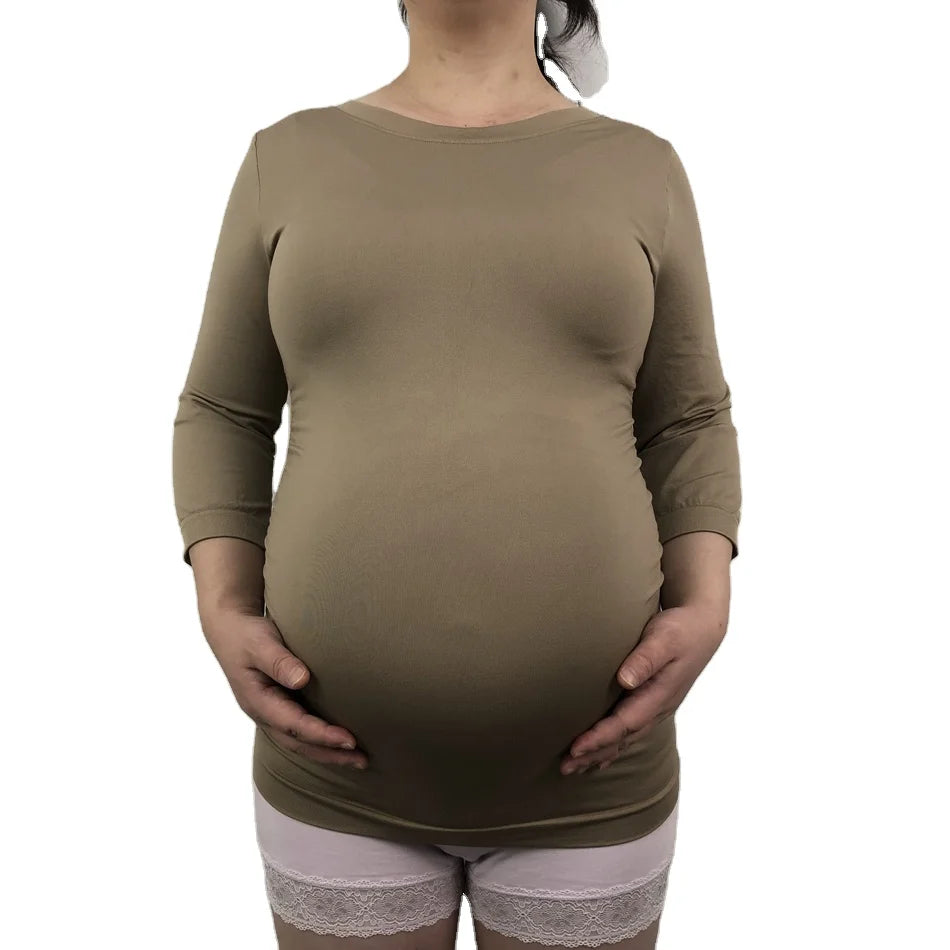 Women Basic Maternity Clothing All Day Comfortable Breathable Stretchable Ruched Side Shirred Supportive t Shirt for Pregnancy