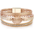 Women and Teen Girls' Boho Style Leather Wrap Bracelet with Crystal Beads and Clasp Fashionable Cuff Bracelets Jewelry Gifts