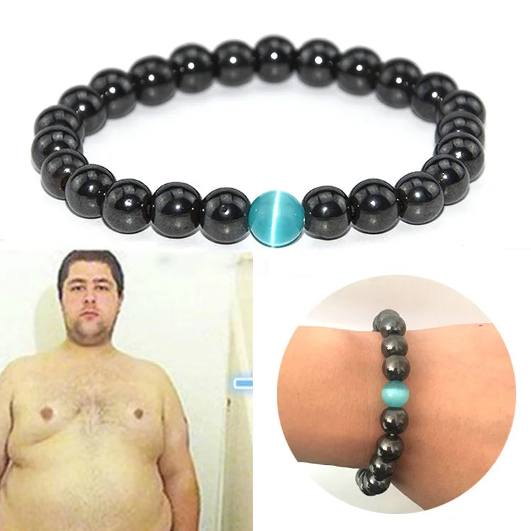 Fashion Handmade Hematite Beaded Couple Agate Bracelet Black Blue Cat Eye Crystal Gemstone Brazalete Jewelry Men Women