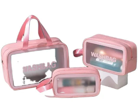 High Quality Customizable Logo PU Travel Wash Bag Waterproof Transparent Cosmetic Makeup Bag Zipper Fashionable TPU Girls