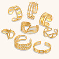 Ding Ran Women's Stainless Steel Multilayer Hollow Out Zircon Leaf Rings Set Unique Design 18K Gold Plated