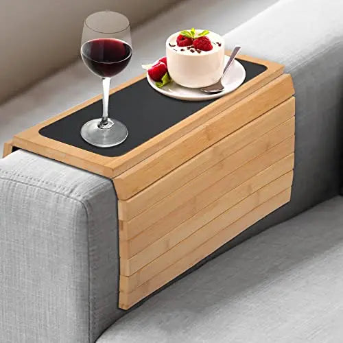Bamboo Sofa Armrest Tray Couch Sofa Arm Table Tray Armrest Organizer Drink Sofa Armchair Table Foldable Couch Cup Holder Tray