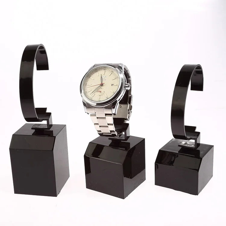 3 Pcs/Set Black Glossy Polished Surface Luxury Plastic Holder Circular Watch Display Stand