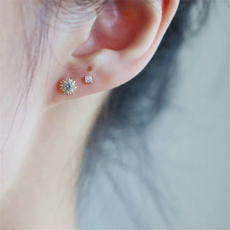 Hot Sales 14K Gold Plated Women Sterling Silver Minimalist Zircon Earrings