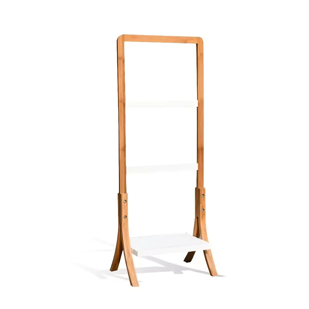 Indoor Portable Bamboo Tree Shape Clothes Rack with Single Tier Shelves for Hanging Clothes for Living Room and Bathroom Bedroom