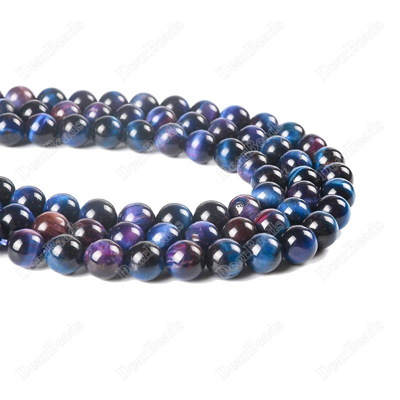Colorful Round Polished Night Sky Cherry Red Blue Green Tourmaline Tiger's Eye Stone Beads for Bracelets Necklace 6mm 8mm 10mm MegaBDM