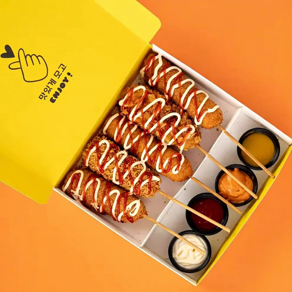 Eco-Friendly Food-Grade Hot Corn Dog Sushi Paper Boxes Crepe Desert Snack Catering Cardboard Packaging Sauce Dip Bakery Folders MegaBDM