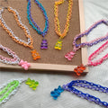 Sweet Candy Color Double Layered Pendant Necklace Y2K Trendy Disco Dancing Cute Purple Pink Bear Acrylic Necklace for Women