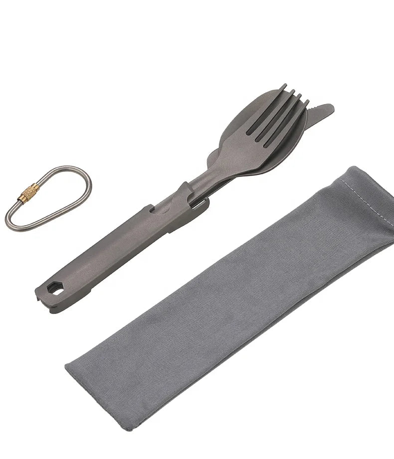 Outdoor Camping Accessories Titanium Cutlery 4 Piece Set Knife Fork Spoon with Bottle Opener