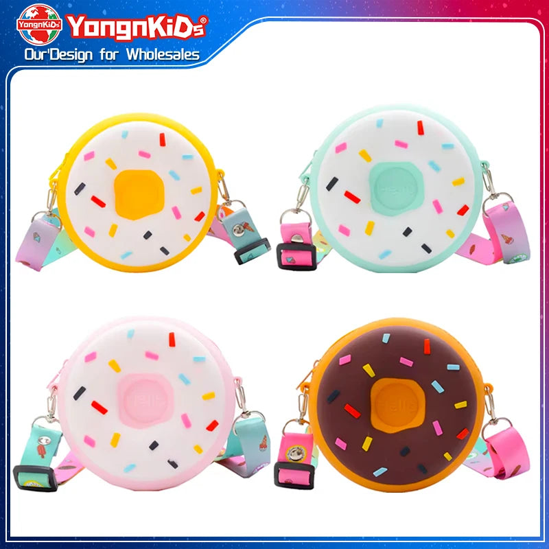Wholesale Custom Luxury Cartoon Silicone Pocket Money Storage Bag Children's Donuts Girls' Cute Kids' Shoulder Bags