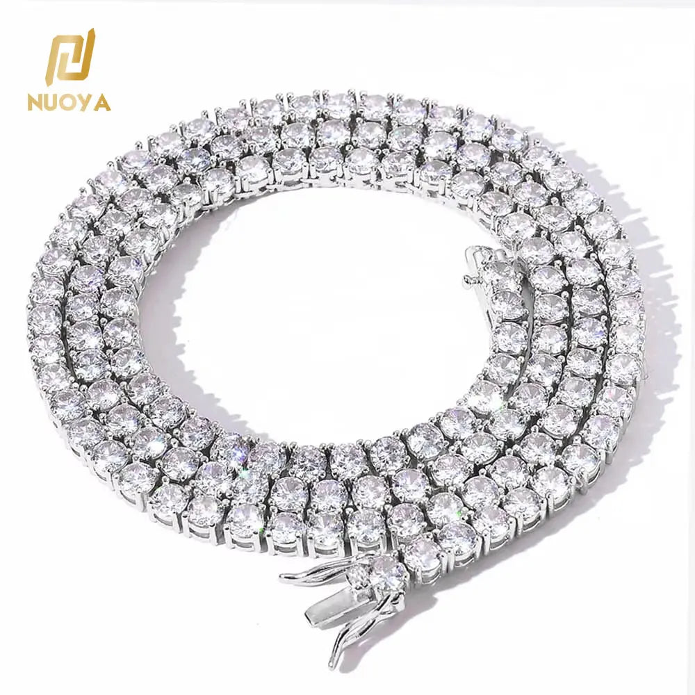 NUOYA Women's Hip Hop Iced Out Diamond Necklace Fine Jewelry 3mm Silver Plated Bling CZ Tennis Chain Necklace