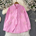 Light Luxury Korean Version Shirt Women Flower studded Diamond Loose Design Socialite Temperament Top