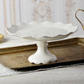 Exquisite High Footed Porcelain Dinnerware Sets with Utensil Kit Lace Rim Embossed Design Modern Style Cake Fruit Dessert Plate